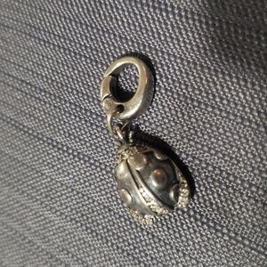 FOSSIL silvertone beetle and rhinestone charm or pendant